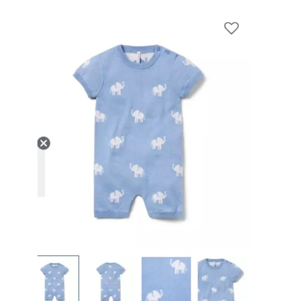 Janie and Jack Baby Boy 0-3M Light Blue Elephant Romper Preppy Heirloom